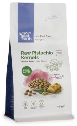 Wholefood Earth - Pistachos crudos sin cáscara, 250 g, sin transgénicos, naturales, altos en fibra