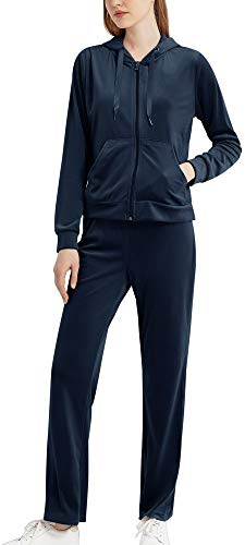 MessBebe Hausanzug Damen Trainingsanzug Set Jogginganzug Velour Sportanzug Anzug 2Teilig Freizeitanzug Oberteil Hose Kapuzenjacke Langarm Zipper Lange kurz Sporthose alle Jahreszeiten