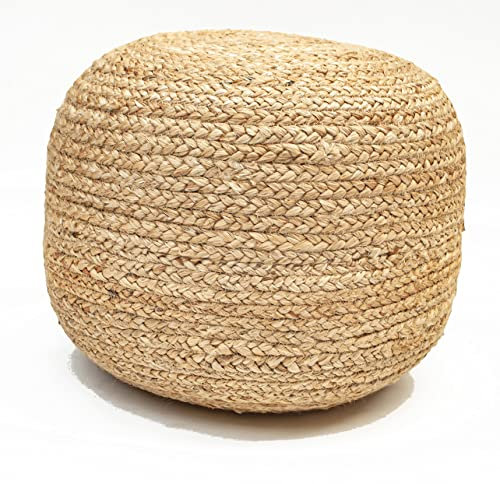 Chardin home - Natürlicher geflochtener Ottoman-Sitzhocker – gemütlich und böhmische Jute/Hanf, handgefertigt, lässiger Sitz für Zuhause, Büro, Schlafzimmer, 45,7 x 45,7 x 35,6 cm. (Goldbraun)
