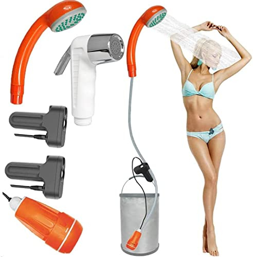 FLYFISH Camping Dusche Set Tragbare Outdoor-Camping-Dusche Campingdusche mit Tauchpumpe für Private dusche Auto waschen pet Baden Pflanzen wässern (Filter+Trigger+2-Bat Shower)