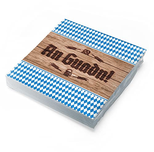 itenga Servietten bayrisch blau weiß Schee dass'd do bist/An Guadn 30 x 30cm 3-lagig 20 Stück für Oktoberfest Grillfeste und andere Feiern
