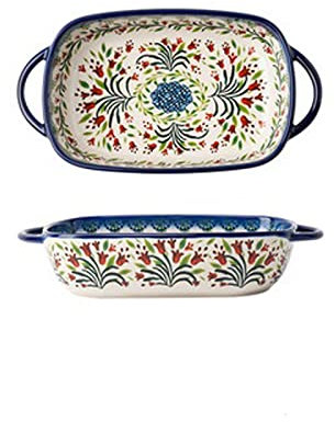 cooking teglia forno 2 PCS Retro Cooking Cooking Bakeware in ceramica con manico Bowl Household Kitchen Stoviglie Binaural Zuppa Ciotola da forno Pan Goccia teglie da forno per lasagne ( Color : G )