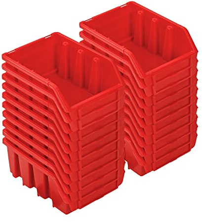 PAFEN Set med staplingsbara lådor – 20 x stapelbara lådor för verktygsvägg 160 x 75 x 115 mm – genomskinlig låda, stapellåda, förvaringsbox, röd