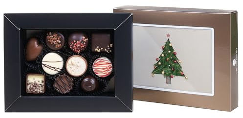 CHOCOLISSIMO - Weihnachtspralinen - Schokolade Geschenk Weihnachten - 10 Pralinen mit weihnachtlicher Grußkarte - Weihnachtsschokolade, Nikolaus Geschenke Frauen, Männer - Postcard Petit Gold