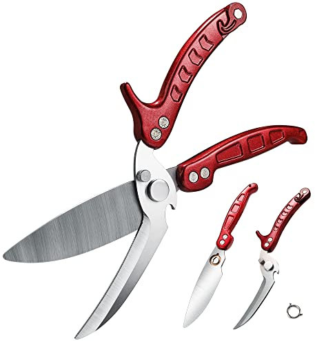 Kitchen Scissors Heavy Duty,Shears All Purpose Dishwasher Safe,Stainless Steel Multi-function poultry Shears ,Sharp Cooking Scissors for Chicken,Fish,Raptor,Meat,Turkey,Seafood,Crab,Bone (Burgundy)