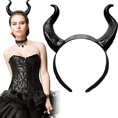 CMJBUHR Königin Hörner Kopfschmuck,3 Stück Halloween Teufelshörner Set mit Halskette & Armband, Teufel Hörner Kann mit Halloween Kostüm Damen Verwendet Werden Hexenkostüm Damen