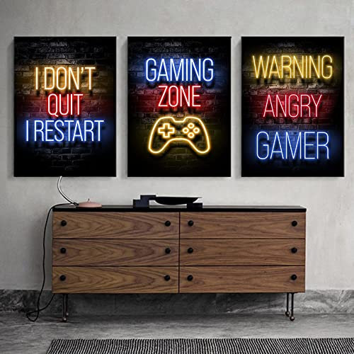 Nordic Neon Sign Gaming Gamer Wall Art Posters Canvas Painting Wall Pictures for Boys Game Room Decor Home Decor Frameless 30x40cmx3pcs sin marco
