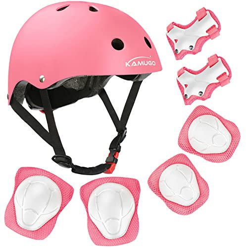 KAMUGO Kids Bike Helmet, Toddler Helmet for Ages 2-8 Boys Girls with Sports Protective Gear Set Knee Elbow Wrist Pads for Skateboard Cycling Scooter Inline Skates