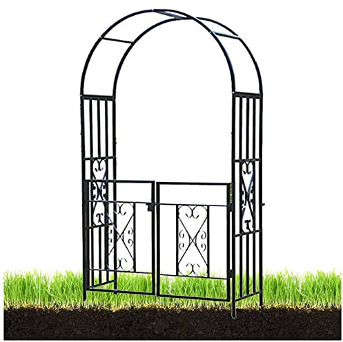 ENLLY Arche De Jardin avec Portillon Arceau À Rosiers en Métal Arcade De Tonnelle Support pour Plantes Grimpantes Tonnelle De Jardin avec Porte, Résistant Aux Intempéries