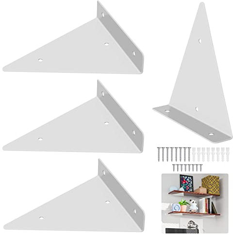 4 Piezas Soportes de Estante Flotante, Escuadras Triangulares Invisibles para Estanterías de Pared, Decoración para Estar y Dormitorio - Blanco
