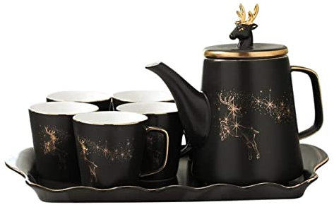 Habrur Service à Café Service a The Service À Café Tête De Cerf en Céramique De Noël Service À Thé De Style Européen avec Plateau Théière Anglaise Après-midi Thé Tasse À Café Ensemble Service à Thé
