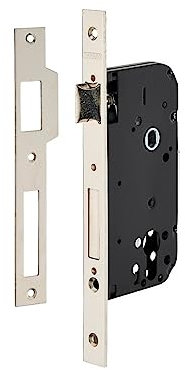 Serratura da infilare a cilindro europeo, asse 50x70 mm, 4 catenacci, piastre estremità tonde, nichelato - THIRARD