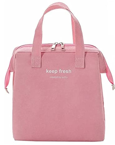 Bolsa de Almuerzo Aislada, Bolsa de Almuerzo de Tela Oxford, Bolsa de Almuerzo con Cremallera de Metal Impermeable, Bolsa de Almuerzo Portátil, Fiambrera Reutilizable para Mujeres, Hombres,(Rosa)