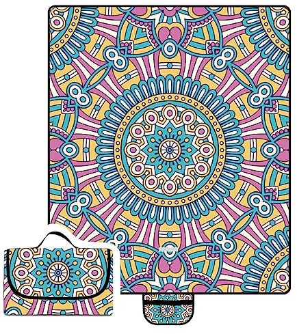TengYuer Picknickdecke 180x200cm Stranddecke Wasserdicht Sandfrei Isoliert Faltbar Strandmatte mit Tragegriff Outdoor Campingdecke XXL für Camping Parks Strände Picknick GrüNes Mandala