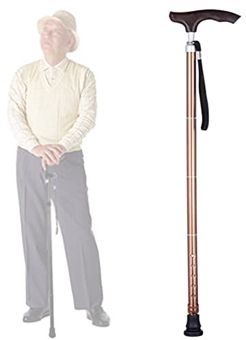 Verstellbare Krücke zum Gehen, ergonomischer Faltbarer Gehstock aus Aluminium mit Holzgriff und Handschlaufe, bequemer Griff, trägt bis zu 200 kg (braun) Present