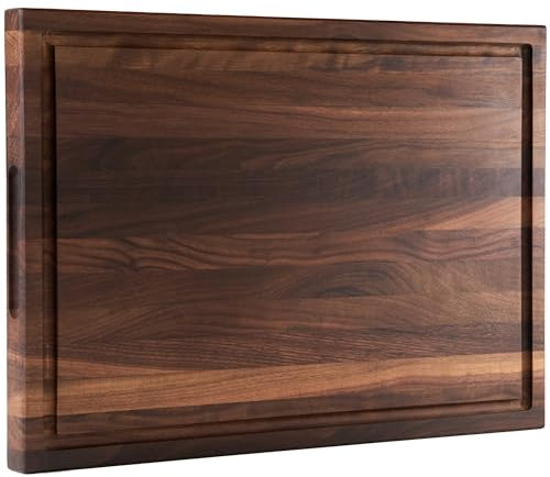 Cozifa Planche à découper en bois de noyer américain pour cuisine avec rainure pour jus, poignées intérieures, boîte cadeau ; bloc de boucher fini en bois avec huile de lin, cire d'abeille, cire de
