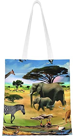 DEHIWI Tiere Afrika Leinwand Einkaufstasche Wiederverwendbare Lebensmittel Einkaufstaschen Umhängetasche Für Frauen Mädchen Einkaufen, Schwarz , Einheitsgröße