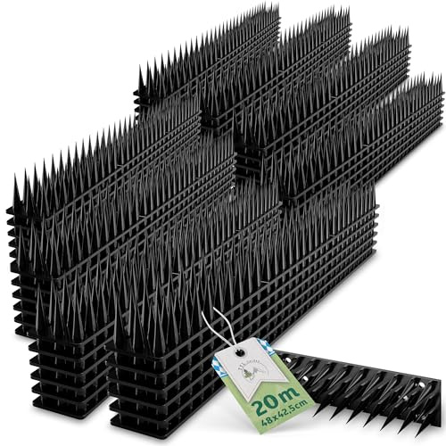 TTL GARDEN 20m Taubenabwehr Spikes 48x42cm Kunststoff schwarz 37mm Spikes | - Vogelabwehr für Balkon und Fensterbank - 20 Meter Spikes 3-reihig, Vogelschreck für Geländer Zaun Solaranlage Fenster Dach