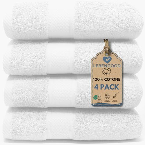 LEBENGOOD – Set Asciugamani Bagno 4 Pezzi – Spugna 100% Cotone OEKO-TEX® 550gsm – Telo Doccia e Asciugamani Bagno Grandi (70x140 cm) – Extra Morbidi Super Assorbenti–Teli Doccia Grandi Casa Hotel Spa