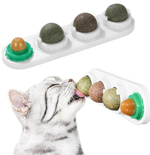 VMINOG Katzenminze Ball Katzenminze Spielzeug, 4 Stück Natürliche Katzenminze Bälle Spielzeug, Drehbare Zahnreinigung Dental Katze Spielzeug, Katzenminze Spielzeug für Kätzchen(Weiß)