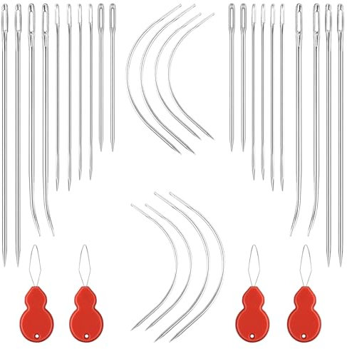 Molain Juego de Agujas de Coser a Mano Curvadas Con Enhebradores - Herramienta de Costura Para Pulseras, Joyas, Manualidades, Reparación de Alfombras y Lienzos (14