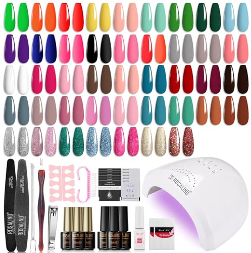 ROSALIND Set Starterset mit lampe 48W, 43 Farben UV Nagellack Starterset Grün Orange Rot Gelb Blau Glitzer Gelnägel Starterset Gellack Nägel Nagelstudio Set