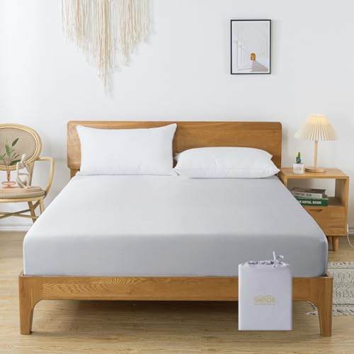 bienDo Spannbettlaken 160x200 cm für Boxspringbetten, Hellgrau, Bambus Seide, Kuschelig, Atmungsaktiv, Ideal für Allergiker, 35CM tiefes Spannbetttuch, Weich, Kühlung