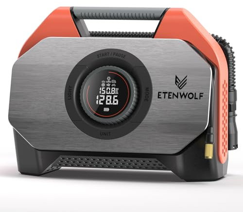 ETENWOLF S6-19200mAh Elektrische Luftpumpe, 11,03 Bar/160 PSI Akku Kompressor mit LED,1 Min Schnelles aufblasen Elektrische Kompressor, 7 Modi mit LED-Licht für Fahrrad, Auto, Motorrad und Ball
