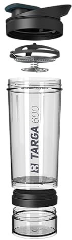 Protein Shaker 500ml + 100ml Pulverfach | Eiweißshaker mit Pulverfach | Gymshaker mit Edelstahl Mischfeder | Mixer für Proteinshakes | Shaker Gym | Klumpenfrei & Dicht | Trinkflasche 600ml BPA-frei