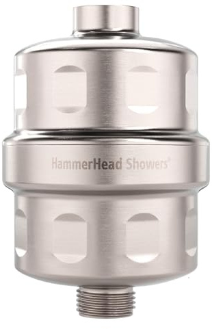HammerHead Showers Vollmetall Duschkopffilter - KDF 55 Duschfilter Hochdruck Universal Duschfilter zur Entfernung giftiger Chemikalien - Entfernt Chlor und Schwermetalle - Gebürstetes Nickel