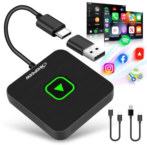 NHOPEEW Wireless A-pple Carplay & Android Auto 2 in 1 Adapter - Android Auto/Carplay de Filaire à sans Fil, supporte iOS 10+ et Android 11+,USB/Type-C, Plug & Play