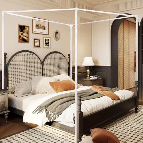 Mosqutent Bettrahmen aus Edelstahl, Queen-Size-Größe, robuster Metallbettrahmen mit stabilen Stangen, dicker Betthimmel, für Schlafzimmer-Dekor, Weiß