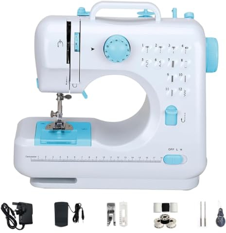 Uadme Mini Sewing Machine for Beginner, Slow/Fast Stitching 2 Speed Electric Sewing Machines with 12 Built-in Stitch Patterns, Household Small Basic Sewing Set (Blue)