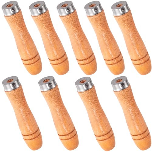 SmallCat 9 asas de madera con collares de metal fuertes, mango de madera grande para lima de 10 a 12 pulgadas, mango de taladro manual de destornillador
