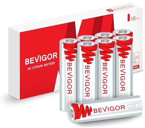 BEVIGOR AA-Lithium-Batterien 8 Stück, 3000mAh 1.5V High Capacity Dual A Lithium-Batterien, Nicht wiederaufladbare AA-Batterien, geeignet für eine Vielzahl von Haushaltsgeräten, Sicherheitsausrüstung