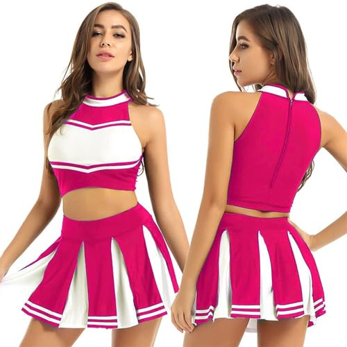 Cheerleader Kostüm Karneval Damen Fasching Uniform Pompons Oberteil Pom Poms Cheerleading Karnevalskostüme Kostüme Sexy