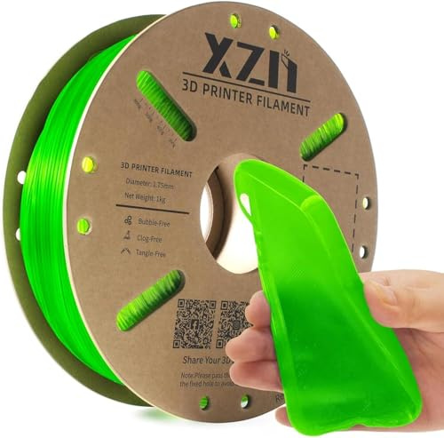 XZN TPU Filament 1.75mm für 3D-Drucker, TPU 95A Flexibel Filament 3D Drucker Filament,1kg Spule,TPU Transparent Grün
