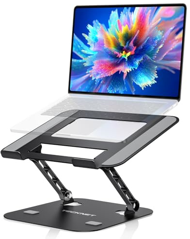 TECKNET Laptop Ständer Höhenverstellbarer, Ergonomischer Faltbarer, Schwarz | Tragbarer Belüfteter Laptop Halterung,Laptop Stand Kompatibel mit Allen 11 bis 17,3 Zoll für Notebooks, MacBook und Tablets