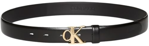 Calvin Klein Damen Gürtel Buckle 3,0 cm mit Monogramm-Schnalle, Schwarz (Black/Antique Light Gold), 110 cm
