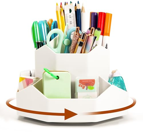 Portalápices Giratorio, Organizador de Escritorio Sobremesa 360 Grados, Creativo Soporte 9 Compartimentos, Gran Capacidad para Bolígrafos y Lápices, para el Hogar, Oficina, Escuela, Cosméticos