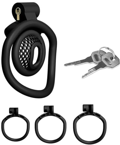 Genérico Jaula Transpirable de Nido de Abeja Positivo y Negativo para Hombres, Mini Dispositivo invertido Plano para Hombres con 3 Anillos de Diferentes tamaños (Negro, Negativo)
