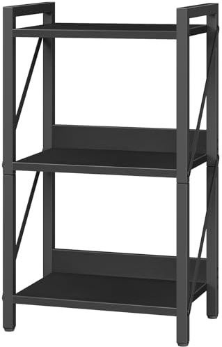 HOOBRO 3-Tier Bookshelf, Industrial Corner Bookcase, Display Rack, Metal Frame, for Living Room, Bedroom, Office, Kitchen, Entryway, Black EBB71SJ01