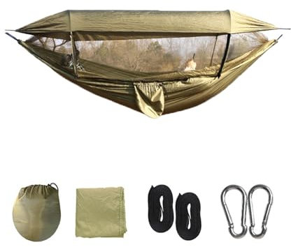 DBUOWM Hängematte Outdoor Camping, Sonnenschutz Moskitonetz Hängematte, 300 kg (106 x 55 Zoll), atmungsaktives und schnell trocknendes Fallschirm-Nylon mit Reisetasche, ideal für das Camping im Garten