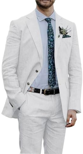 Botong Costume en lin pour homme 2 pièces avec revers cranté pour l'été, mariage, smoking léger, bal de fin d'année, fête