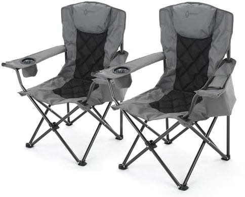 ARROWHEAD OUTDOOR 2-Pack Portable Folding Camping Quad Chair w/ 6-Can Cooler, Cup & Wine Glass Holders, Heavy-Duty Carrying Bag, Padded Armrests, Headrest & Seat, Supports up to 550lbs