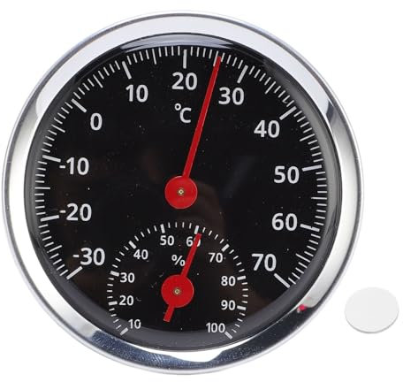 FAUOSWUK Termómetro para Exteriores Interiores, Análogo de Higrómetro 2 en 1 Temperatura de Monitor de Humedad, Pared, Mesa, Automóvil, Invernadero o Decorativo, Ronda 4 en Diamete