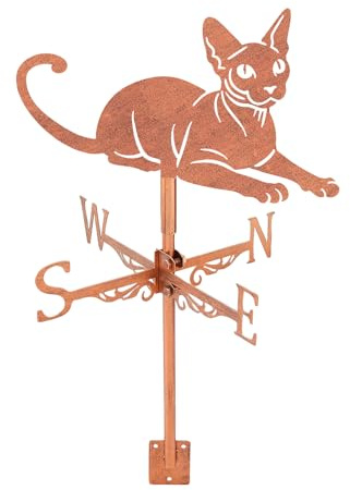SUPERDANT Wetterhahn Mit Katzenmotiv Sphynx Katze Wetterfahne Aus Metall Tier Wetterfahnen Kupfer Wetterhahn für Garten Dekorative Windrichtungsfahnen Schilder Für Bauernhausschuppen Garten Rasen Dach