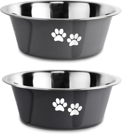 SUOXU Edelstahl Hundenapf (2020 ML) 2 Stück, Wassernapf für Hunde und Katzen mit Rutschfester Unterseite, für Große, Mittelgroße und Kleine Hunderassen - Dunkelgrau
