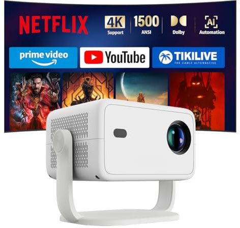 【Netflix/Disney/Google TV】CoreLux 4k Smart Projector with Auto Focus & Keystone, Native 1080P, 4K Support, WiFi 6 & Bluetooth 5.2, Ultra Quiet, 120° Stand, Home Cinema for Smartphone PS5