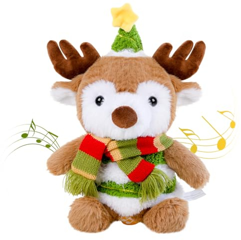Edencomer Rentier Kuscheltier - Singender Tanzender Nachsprechen Kinder | Singender Sprechendes Kuscheltier, Musikinteraktives Plüschtier mit Wiederholungsfunktion für Kinder